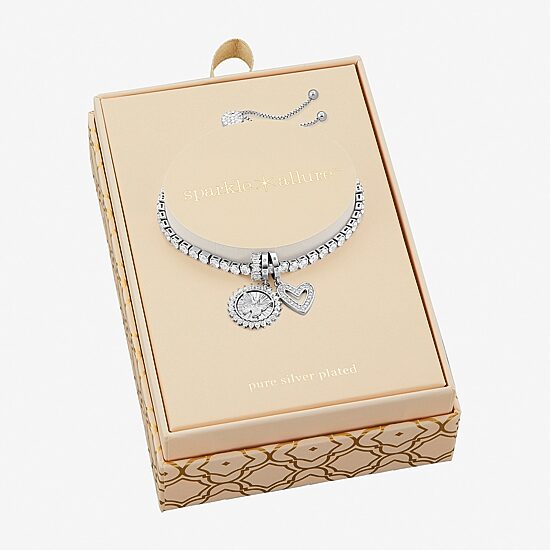 Sparkle Allure Womens White Cubic Zirconia Pure Silver Over Brass Butterfly Charm Bracelet