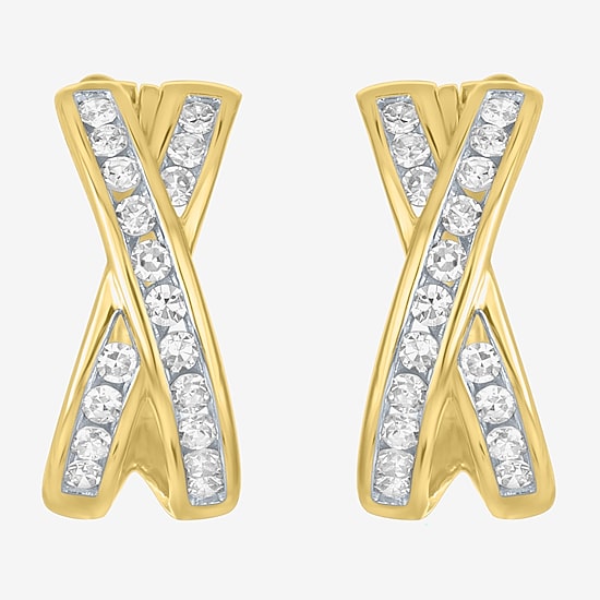 (G-H / I1-I2) Womens 1/3 CT. T.W. Lab Grown White Diamond 10K Gold 12.8mm Hoop Earrings