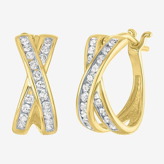 (G-H / I1-I2) Womens 1/3 CT. T.W. Lab Grown White Diamond 10K Gold 12.8mm Hoop Earrings