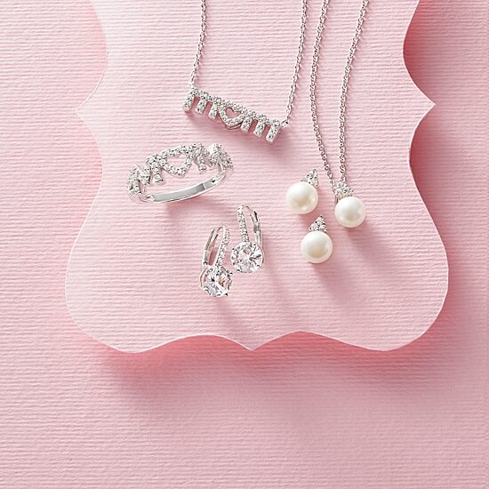 Yes, Please! "Mom" Womens Lab Created White Sapphire Sterling Silver Heart Band