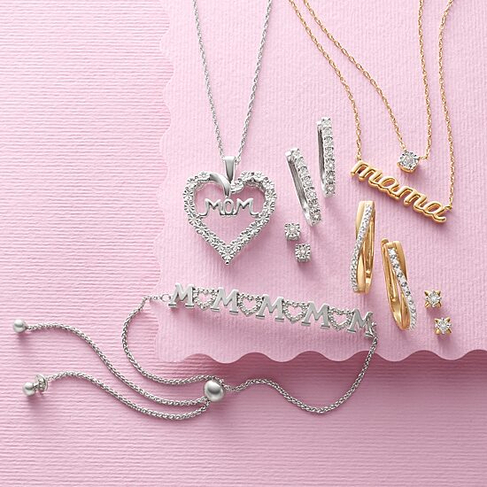 Yes, Please! "Mom" Womens 1/10 CT. T.W. Natural White Diamond Sterling Silver Heart Bolo Bracelet