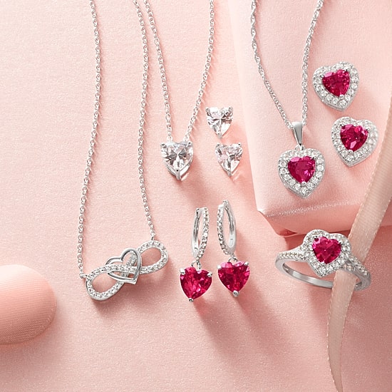 Yes, Please! Lab Created Red Ruby Sterling Silver Heart Stud Earrings