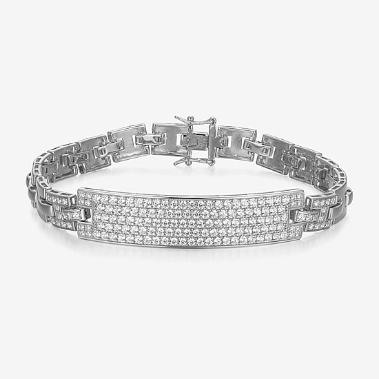 Mens Sterling Silver 8 1/2 Inch Solid Link Round Id Bracelet