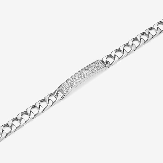 Mens Sterling Silver 8 Inch Solid Link Round Id Bracelet