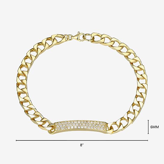 Mens 18K Gold Over Silver Sterling Silver 8 Inch Solid Link Round Id Bracelet