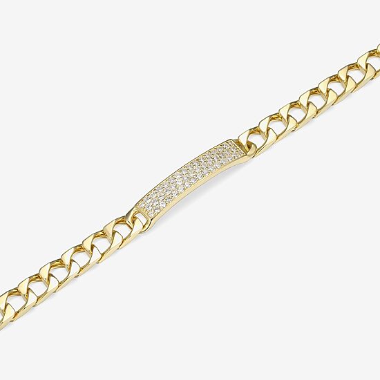 Mens 18K Gold Over Silver Sterling Silver 8 Inch Solid Link Round Id Bracelet