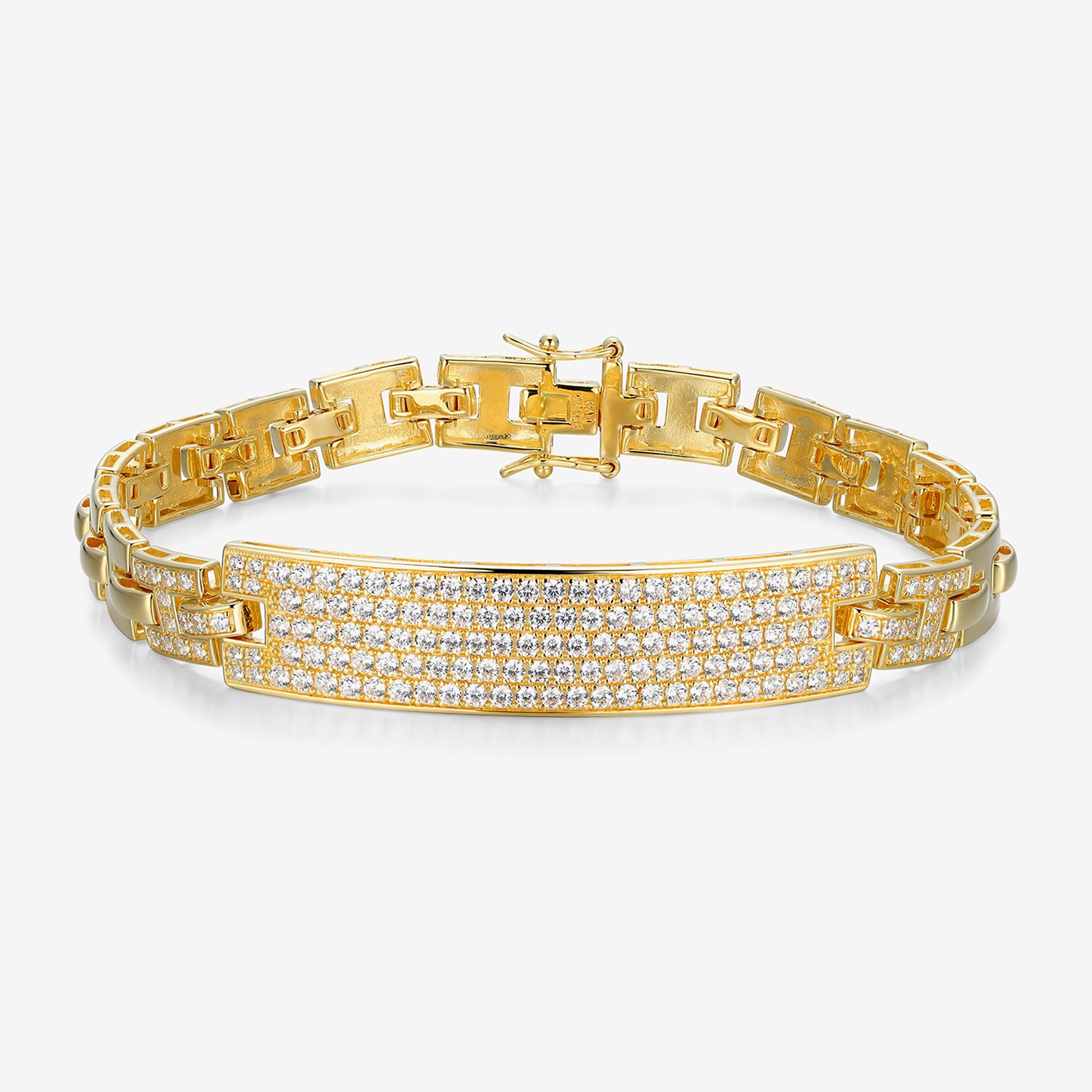 Mens 18K Gold Over Silver 8 1/2 Inch Solid Link Id Bracelet