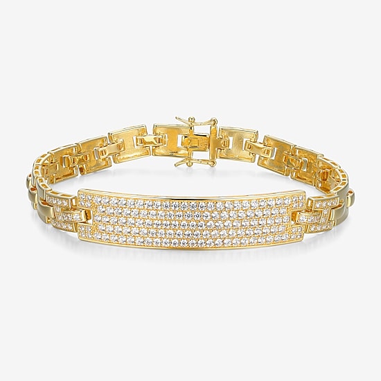 Mens 18K Gold Over Silver 8 1/2 Inch Solid Link Id Bracelet