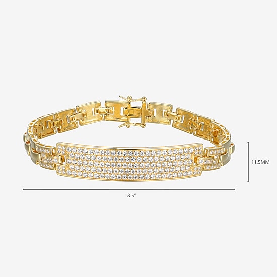 Mens 18K Gold Over Silver 8 1/2 Inch Solid Link Id Bracelet