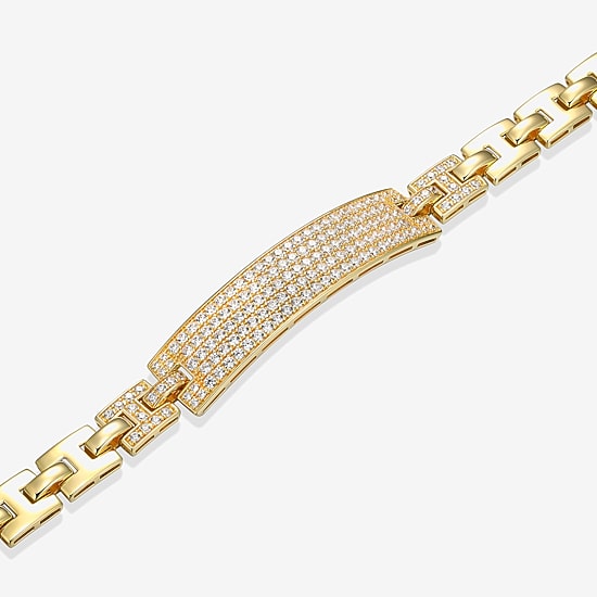 Mens 18K Gold Over Silver 8 1/2 Inch Solid Link Id Bracelet