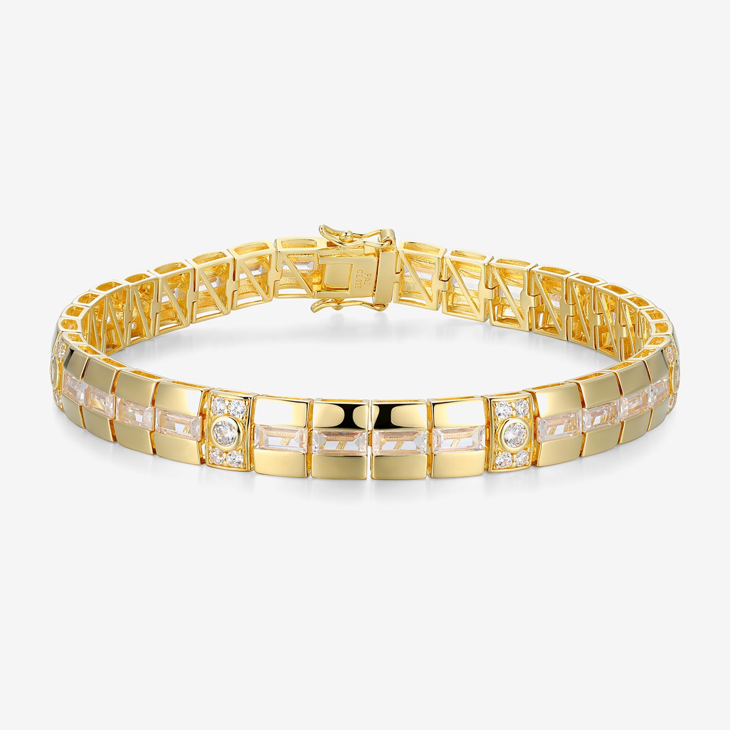 Mens 18K Gold Over Silver Solid Round 8 1/2 Inch Link Bracelet