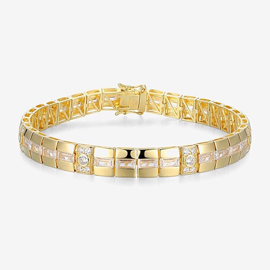Mens 18K Gold Over Silver Solid Round 8 1/2 Inch Link Bracelet