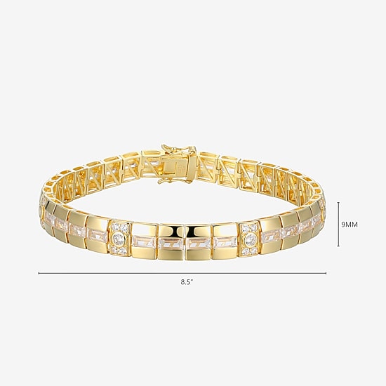 Mens 18K Gold Over Silver Solid Round 8 1/2 Inch Link Bracelet