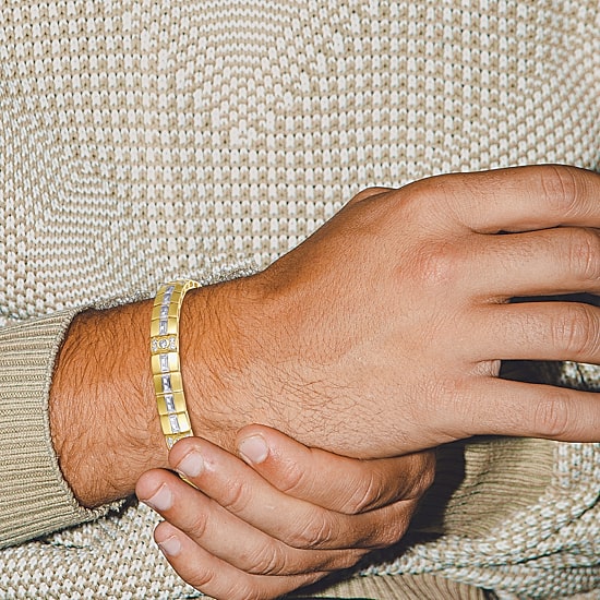 Mens 18K Gold Over Silver Solid Round 8 1/2 Inch Link Bracelet