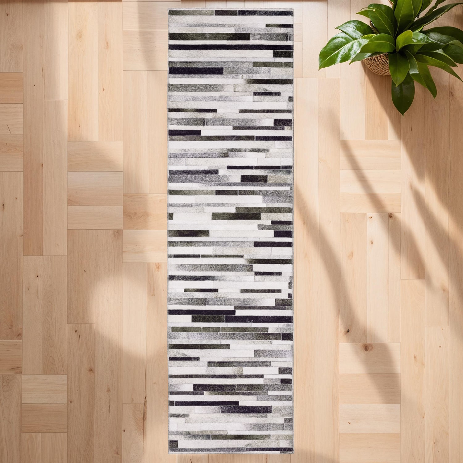 Covington Home Marcel Faux Hide Geo Stripes 24"X96" Indoor Rectangular Runner