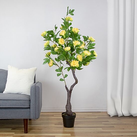 Northlight 63in Yellow And Green Peony Flower Artificial Tree