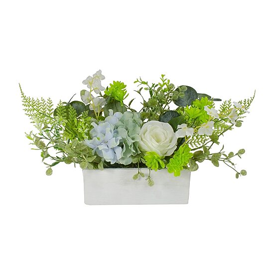Northlight 14in Blue And White Hydrangea And Rose Floral Arrangement