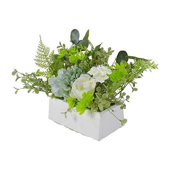 Northlight 14in Blue And White Hydrangea And Rose Floral Arrangement