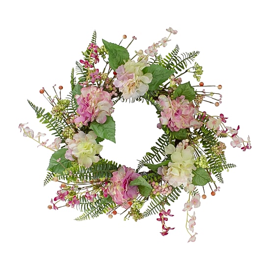 Northlight 20in Hydrangea Berry And Fern Pink Wreath
