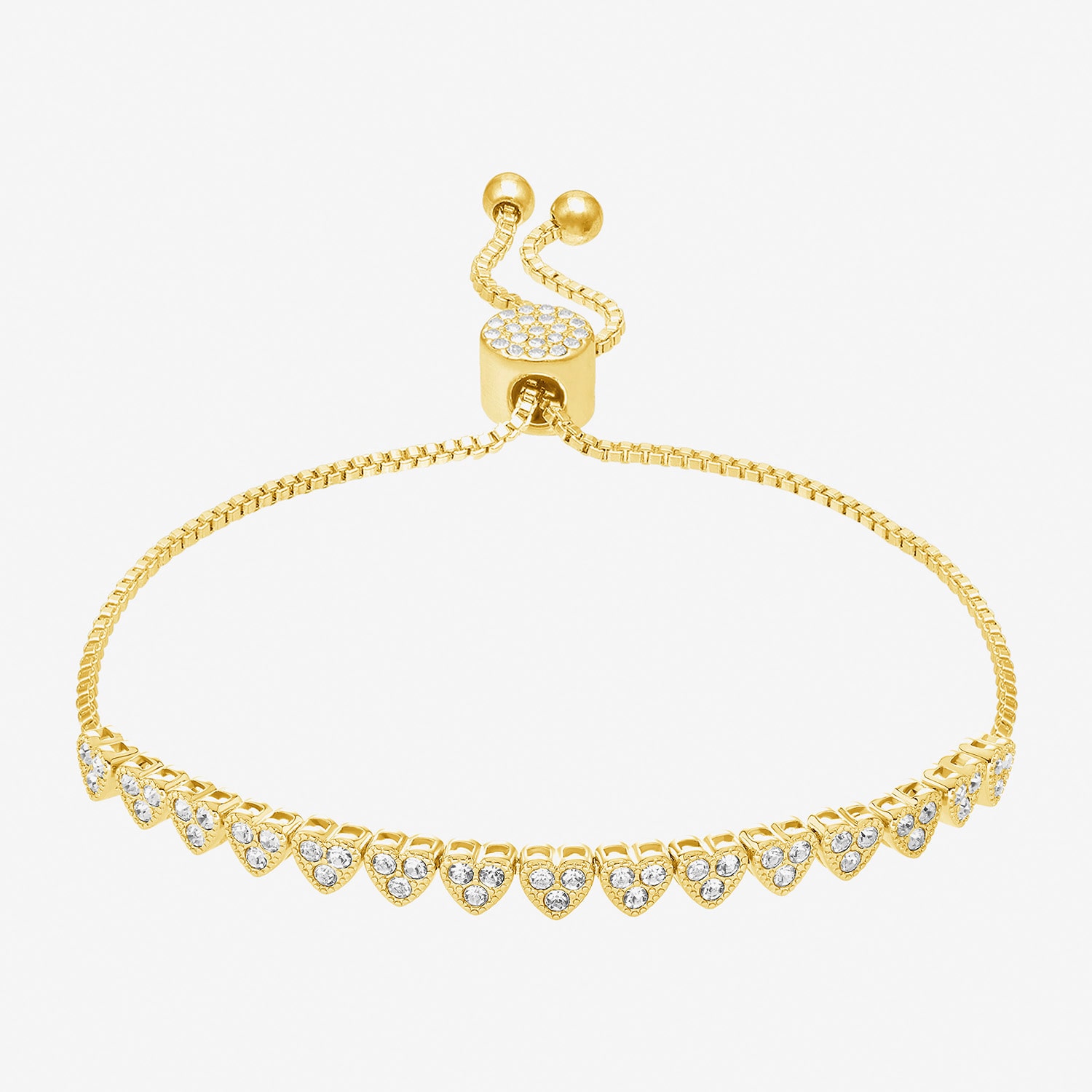 Sparkle Allure Womens White Crystal 14K Gold Over Brass Heart Bolo Bracelet