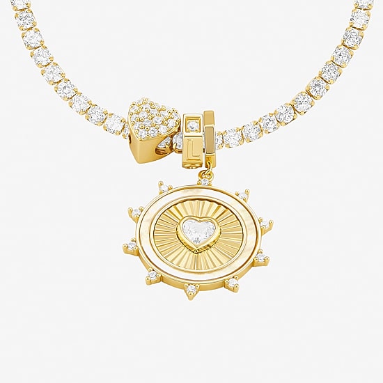 Sparkle Allure Womens White Cubic Zirconia 14K Gold Over Brass Heart Charm Bracelet
