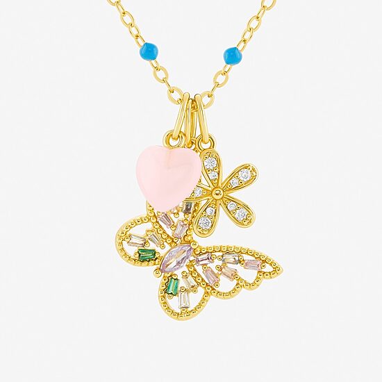 Sparkle Allure Womens Multi Color Cubic Zirconia 14K Gold Over Brass Butterfly 18 Inch Pendant Necklace