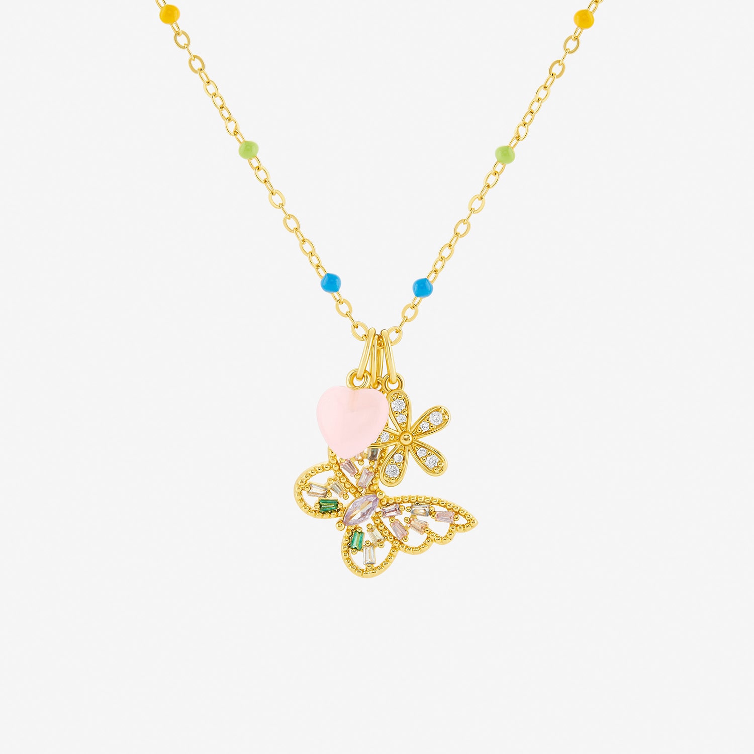 Sparkle Allure Womens Multi Color Cubic Zirconia 14K Gold Over Brass Butterfly 18 Inch Pendant Necklace