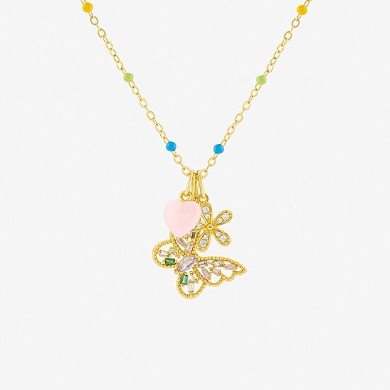 Sparkle Allure Womens Multi Color Cubic Zirconia 14K Gold Over Brass Butterfly 18 Inch Pendant Necklace