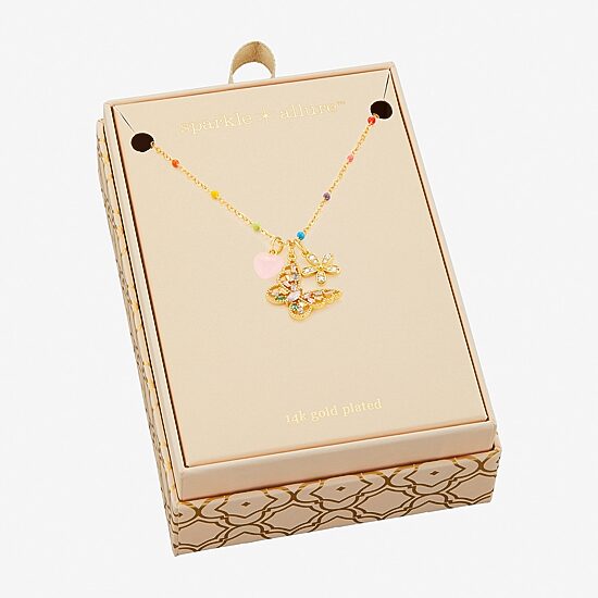 Sparkle Allure Womens Multi Color Cubic Zirconia 14K Gold Over Brass Butterfly 18 Inch Pendant Necklace