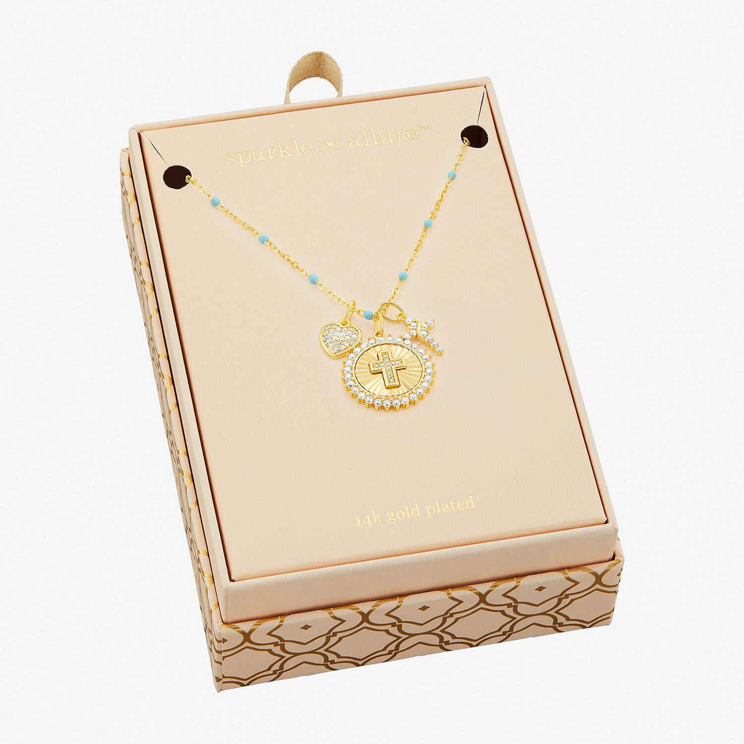 Sparkle Allure Womens White Cubic Zirconia 14K Gold Over Brass Cross 18 Inch Pendant Necklace
