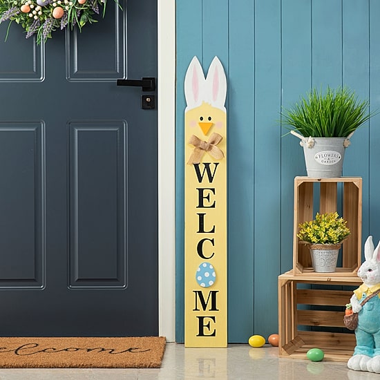 Glitzhome 42in Wooden Welcome Easter Porch Sign