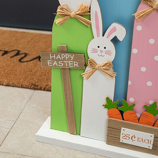 Glitzhome 29.75in Wooden Bunny Family Easter Porch Sign