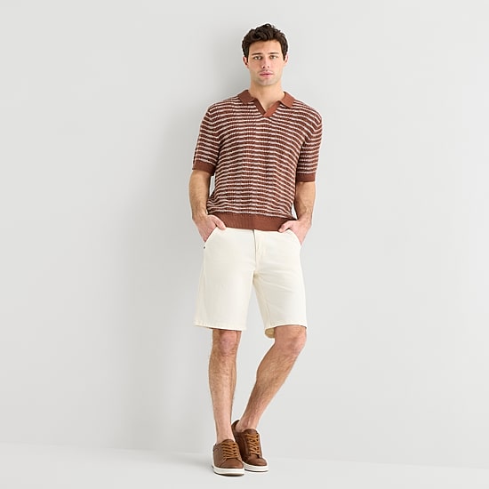 mutual weave Mens Short Sleeve Polo Sweater