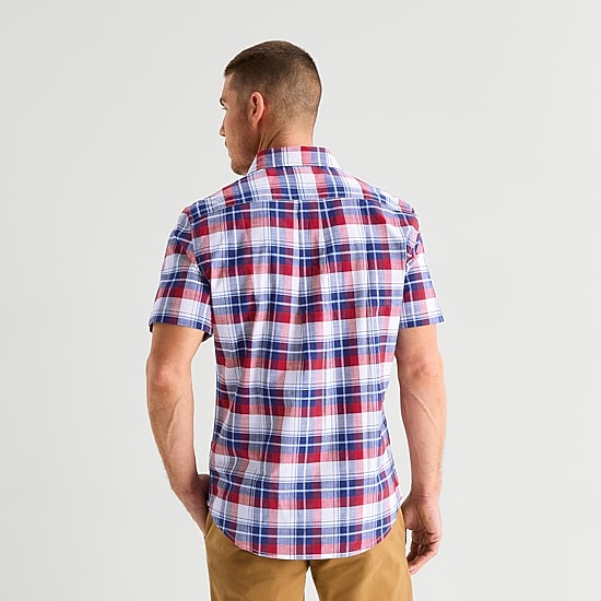 U.S. Polo Assn. Plaid Mens Short Sleeve Classic Fit Stretch Fabric Button-Down Shirt