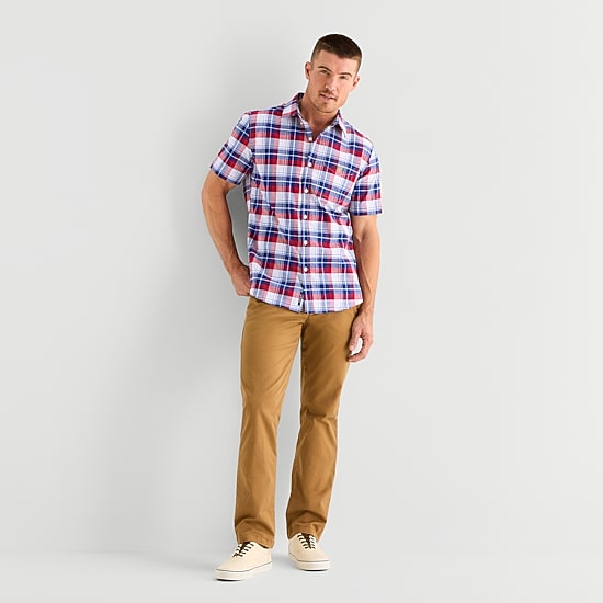 U.S. Polo Assn. Plaid Mens Short Sleeve Classic Fit Stretch Fabric Button-Down Shirt