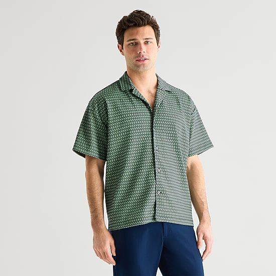 J. Ferrar Geo Mens Short Sleeve Regular Fit Button-Down Shirt
