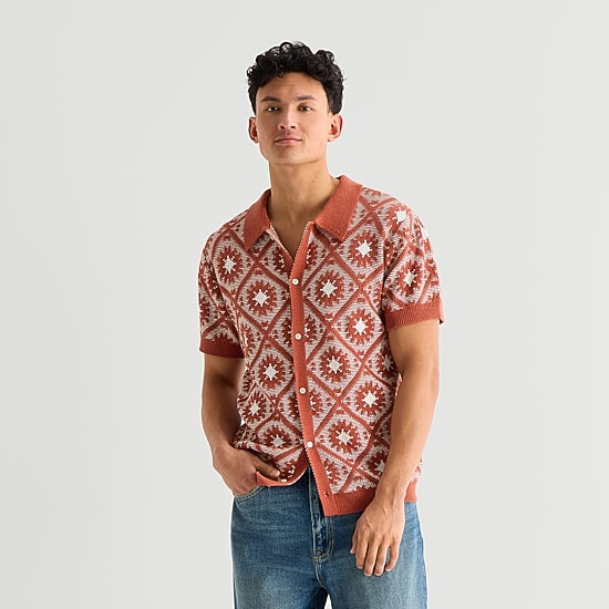 Arizona Mens Short Sleeve Button Polo Sweater