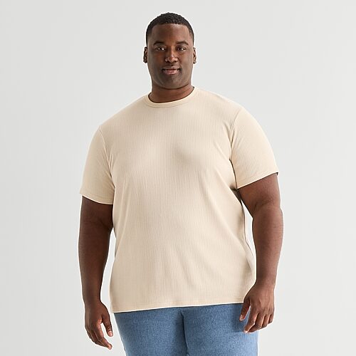 Shaquille O'Neal XLG Ribbed Dropneedle Mens Crew Neck Short Sleeve Big and Tall T-Shirt, 4x-large Tall, White
