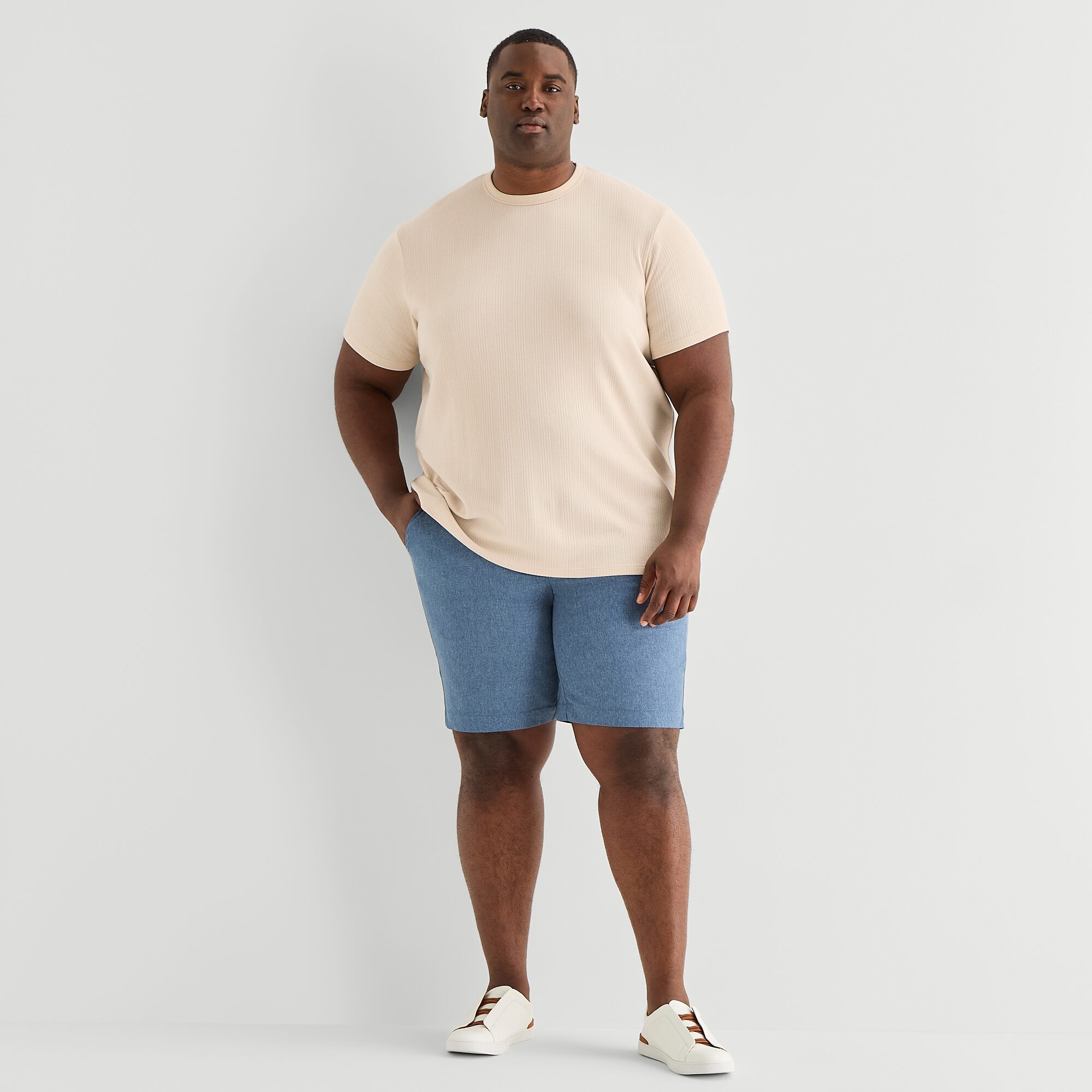 Shaquille O'Neal XLG™ Ribbed Dropneedle Mens Crew Neck Short Sleeve Big and Tall T-Shirt