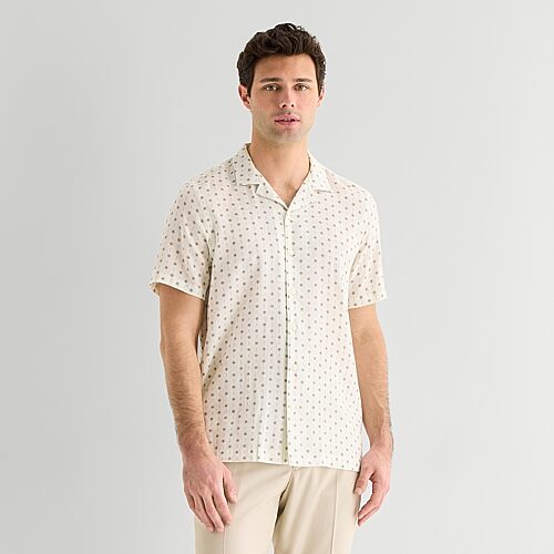 J. Ferrar Linen Blend Mens Short Sleeve Camp Shirt, Medium, Beige