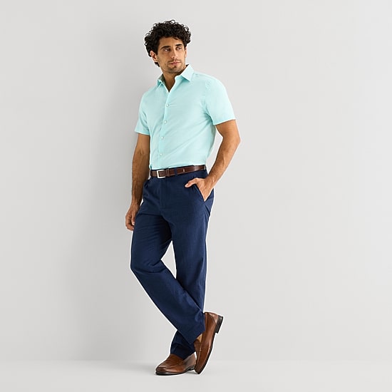 Stafford Linen Blend Mens Short Sleeve Regular Fit Button-Down Shirt