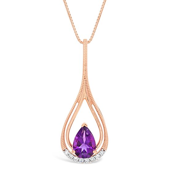 Womens Diamond Accent Genuine Purple Amethyst 10K Gold 18 Inch Pendant Necklace