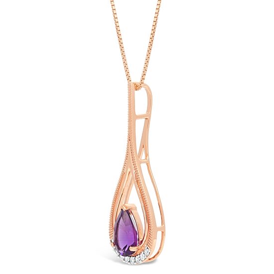 Womens Diamond Accent Genuine Purple Amethyst 10K Gold 18 Inch Pendant Necklace