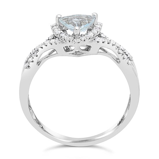 Womens 1/5 CT. Genuine Blue Aquamarine 10K Gold Halo Crossover Cocktail Ring