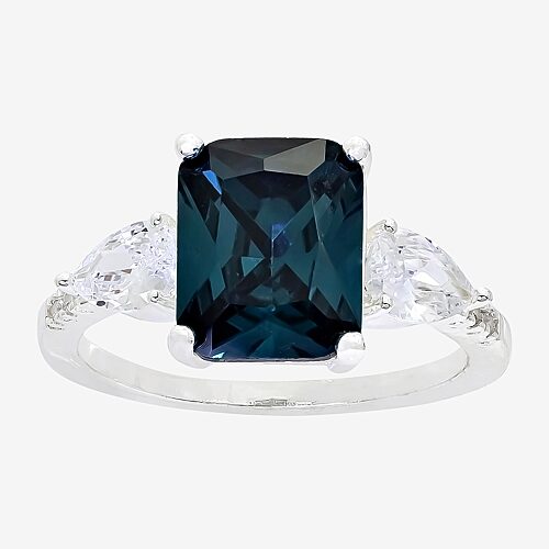 Sparkle Allure Womens Blue Cubic Zirconia Pure Silver Over Brass Rectangular 3-Stone Engagement Ring, 9
