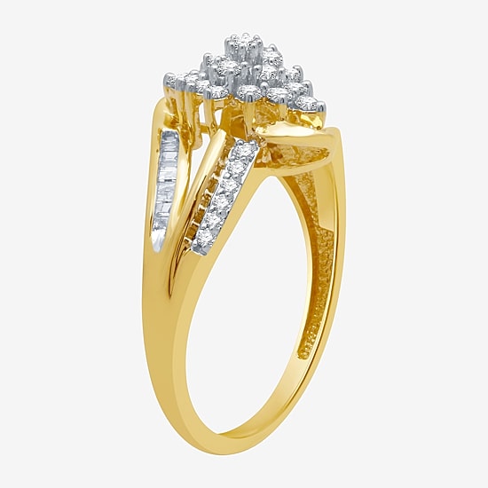 Womens 1/3 CT. T.W. Natural White Diamond 10K Gold Cluster Cocktail Ring