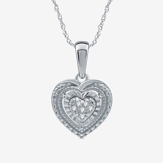 Womens 1/10 CT. T.W. Natural White Diamond Sterling Silver Heart 2-pc. Jewelry Set
