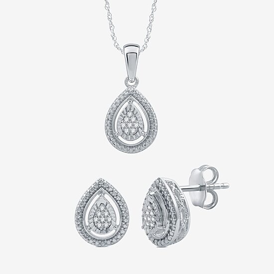 Womens 1/10 CT. T.W. Natural White Diamond Sterling Silver Pear 2-pc. Jewelry Set