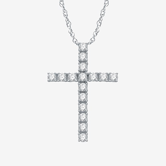 Womens 1/2 CT. T.W. Natural White Diamond Sterling Silver Cross 18 Inch Pendant Necklace
