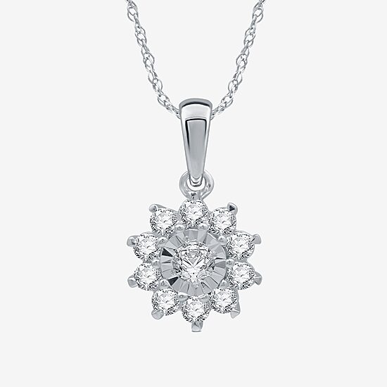 Womens 1 CT. T.W. Natural White Diamond Sterling Silver Flower 2-pc. Jewelry Set